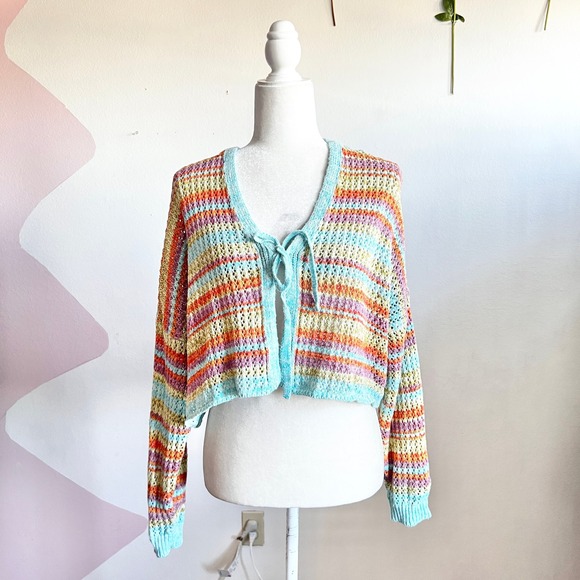 No Brand Sweaters - Rainbow‎ Crochet Cardigan Retro Vintage Inspired Indie Boho Festival XL